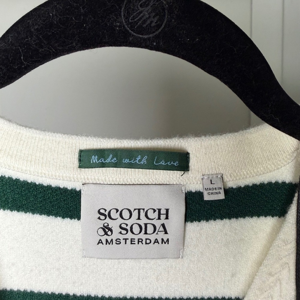 Scotch & Soda Striped Sweater Vest Cream Green Button Front V-Neck Large NWT - Picture 3 of 7